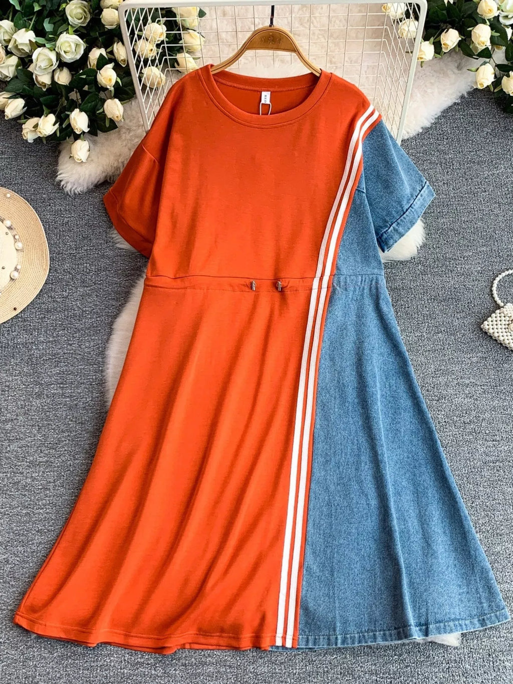 Color Block Short Sleeve Casual Dress