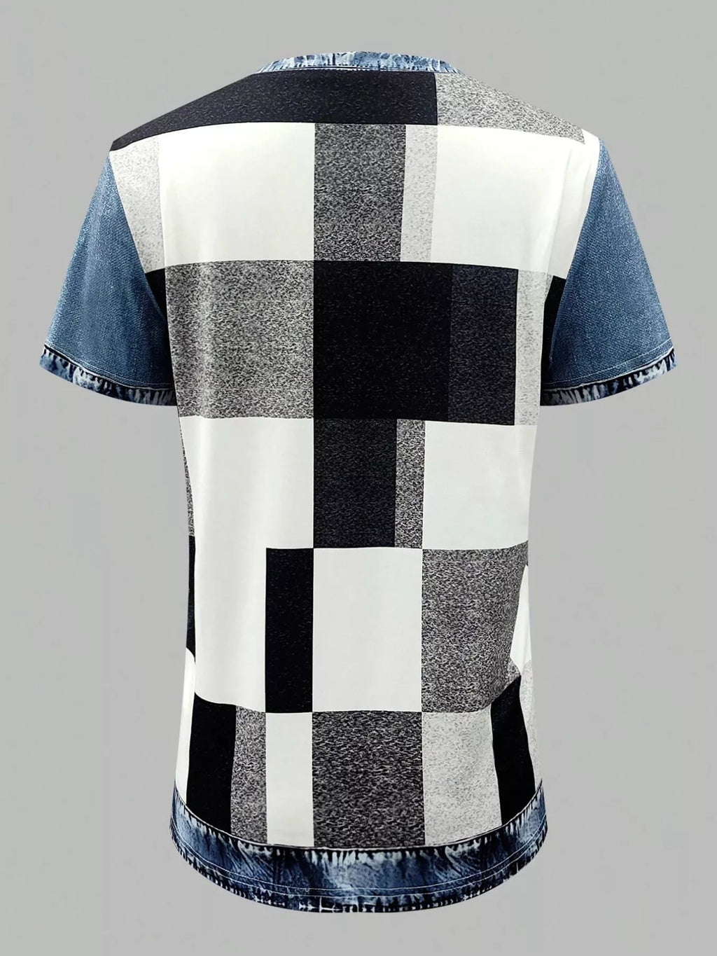 Denim Patchwork Short Sleeve Blouse