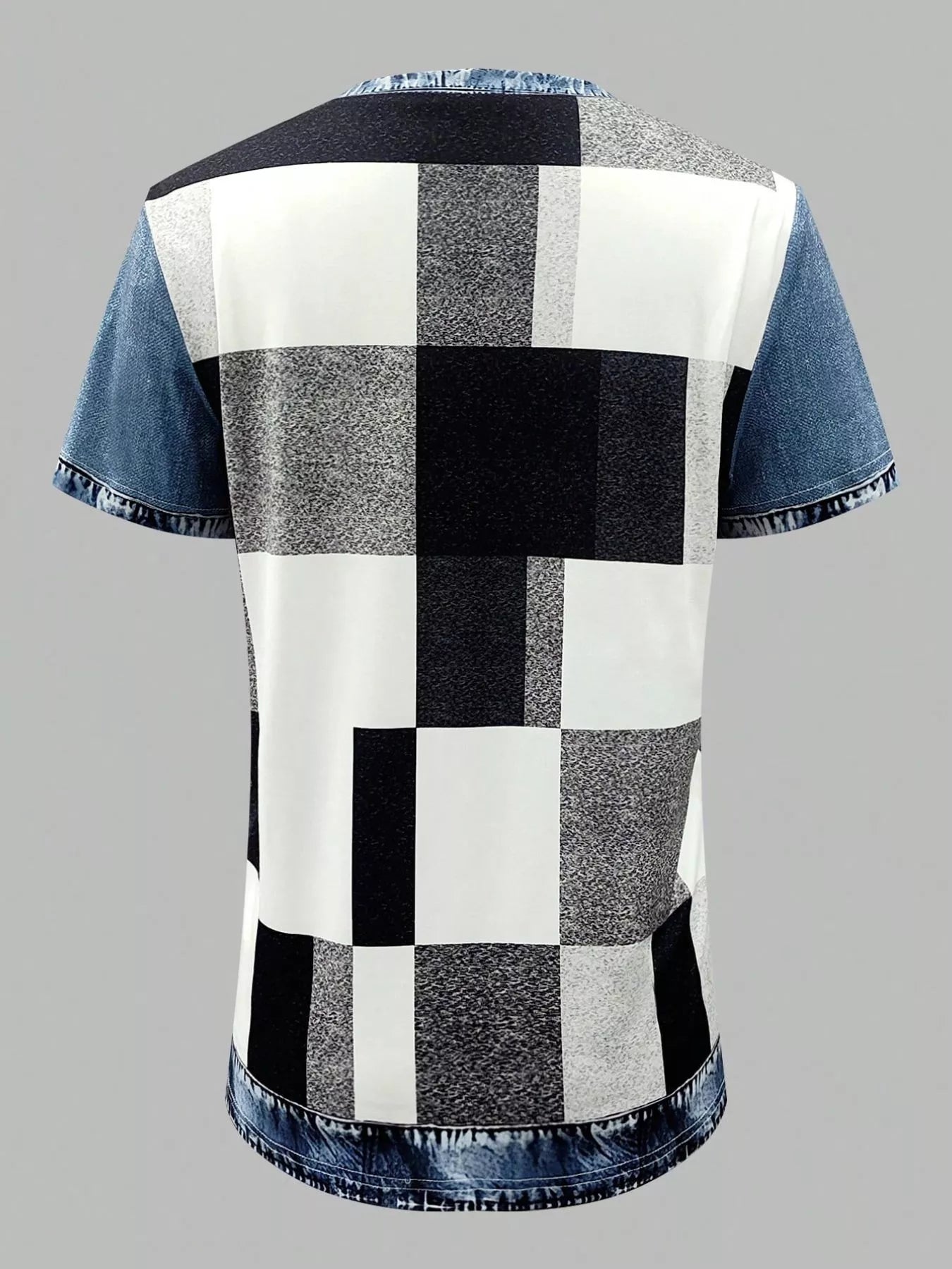 Denim Patchwork Short Sleeve Blouse