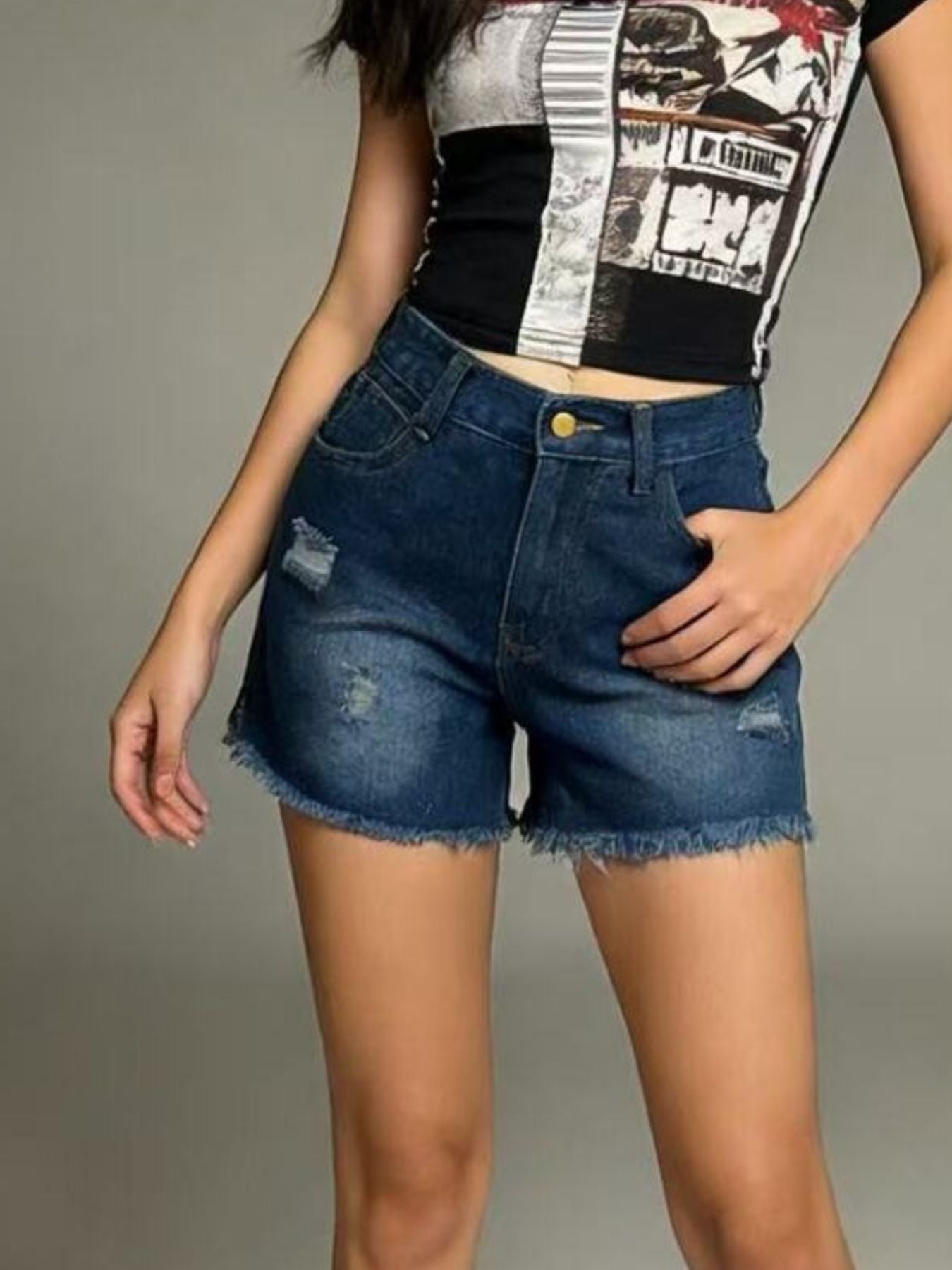 Distressed Frayed Hem Denim Shorts