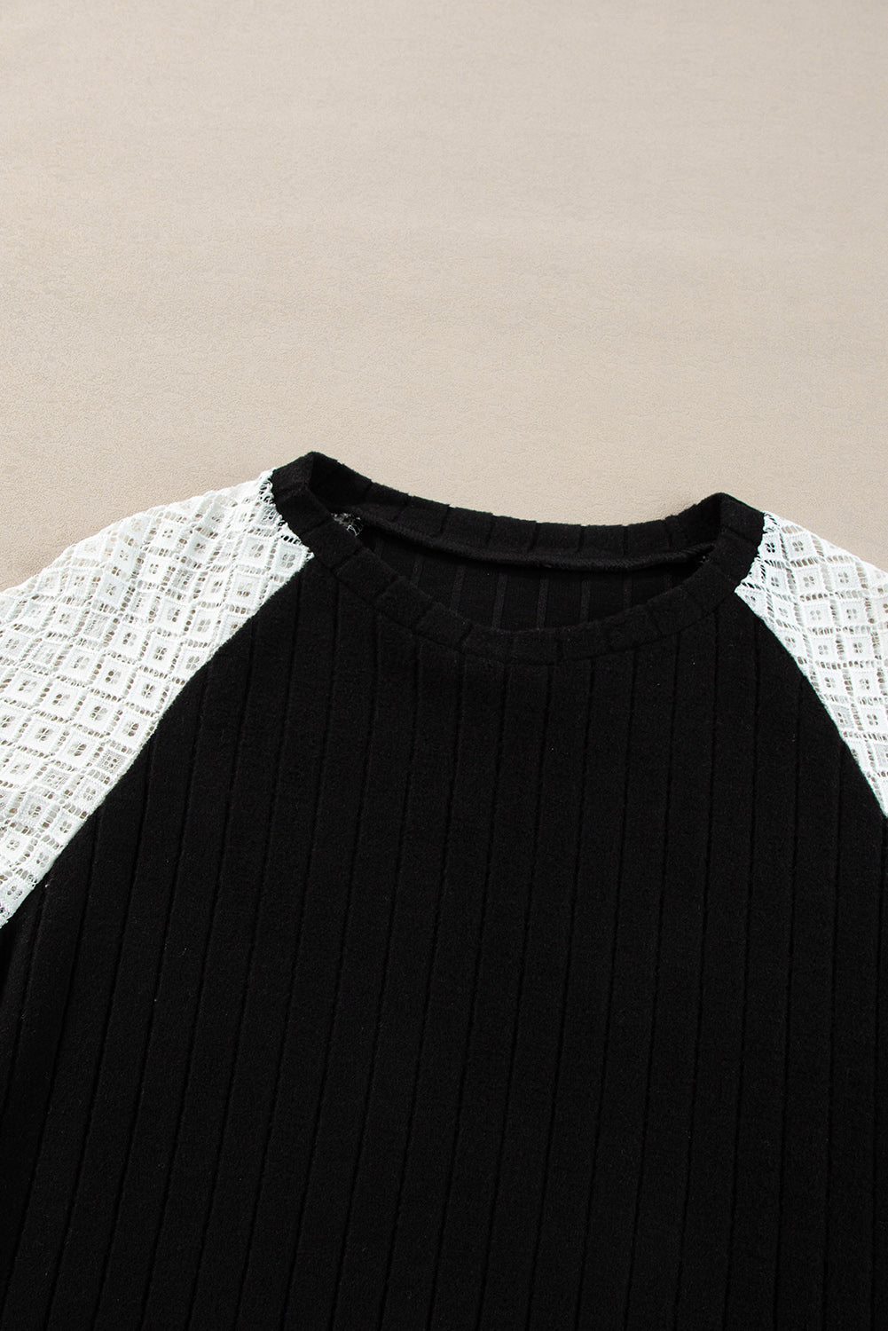 Floral Ribbed Patchwork Long Sleeve Blouse