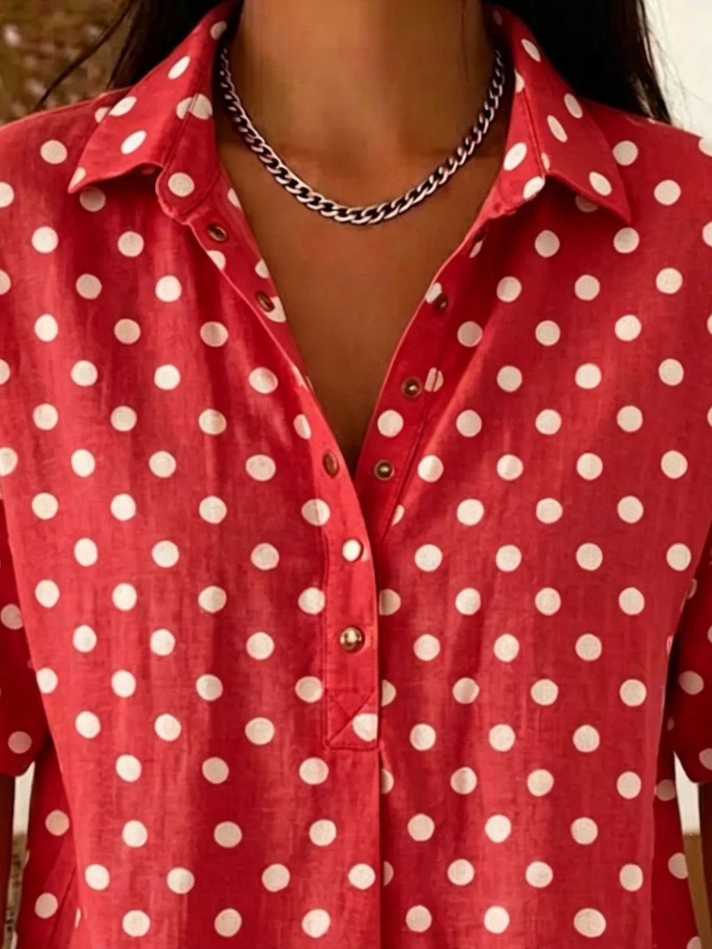 Full Size Polka Dot Short Sleeve Shirt Plus Size