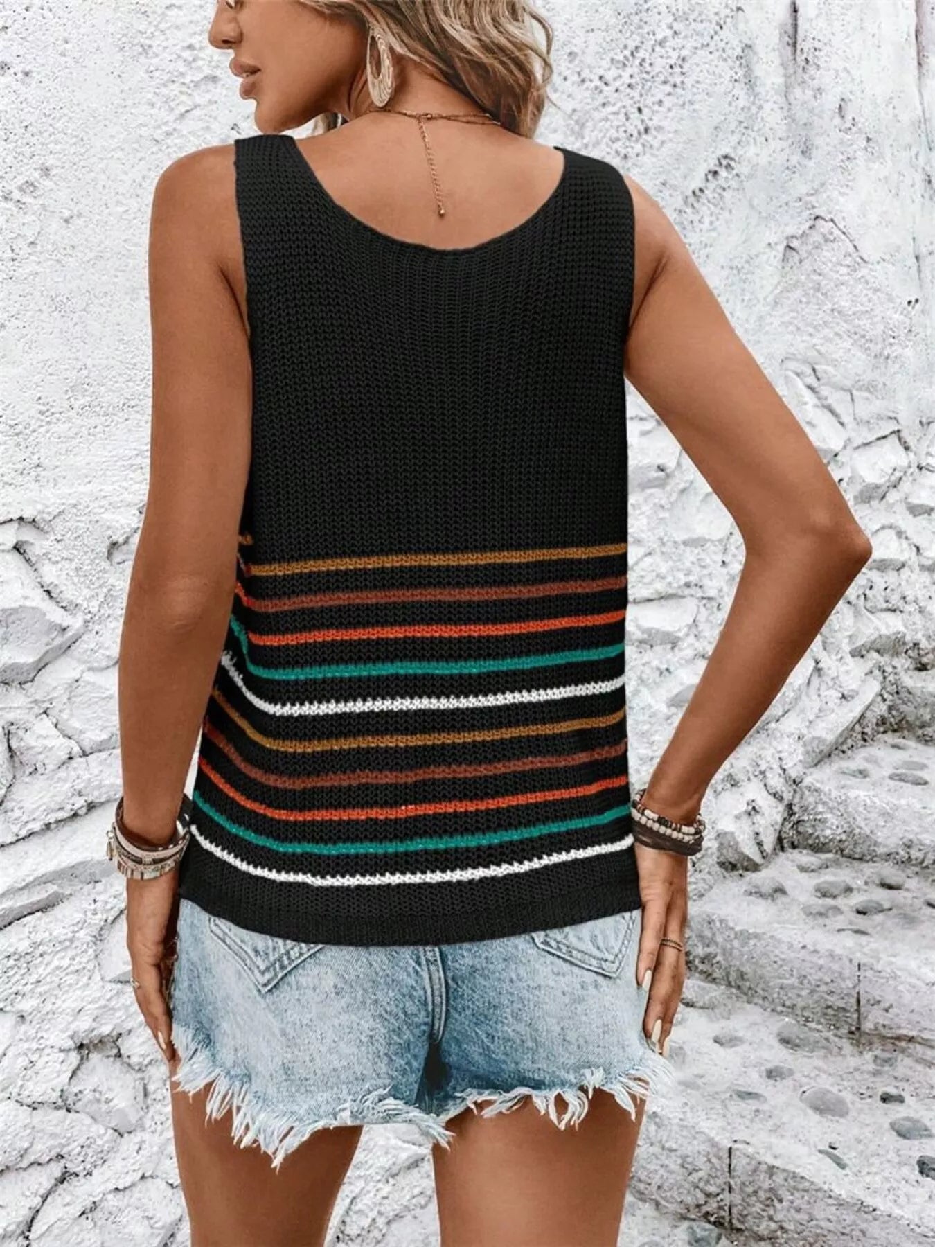 Striped V-Neck Sweater Vest