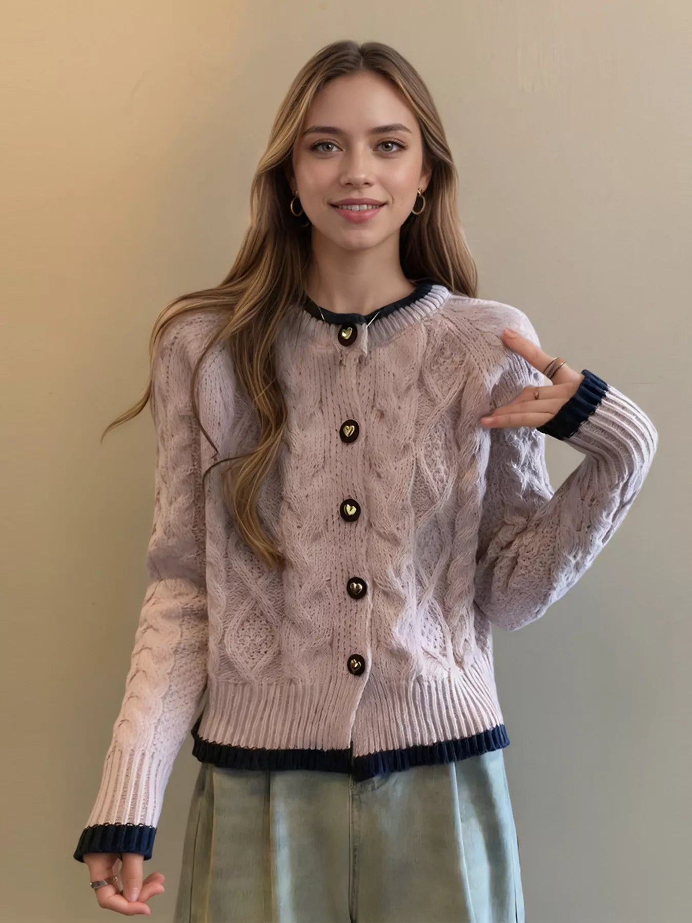 Cable Knit Button Up Cardigan