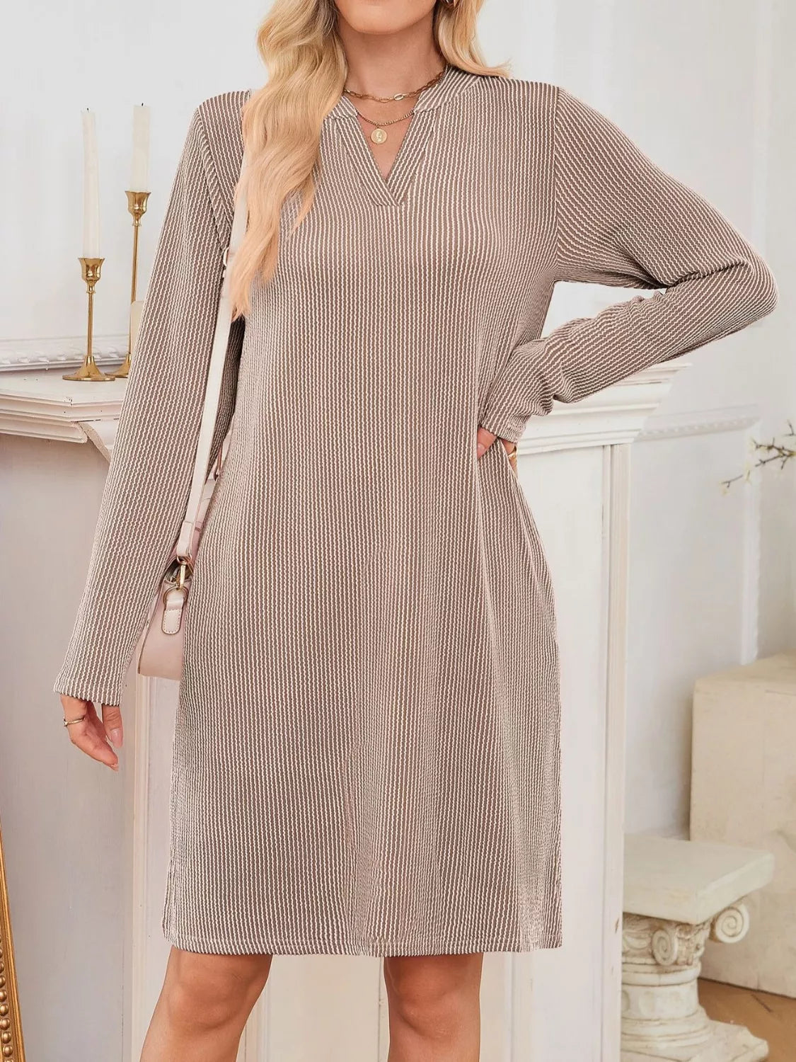 Casual Ribbed Knit Long Sleeve Dress