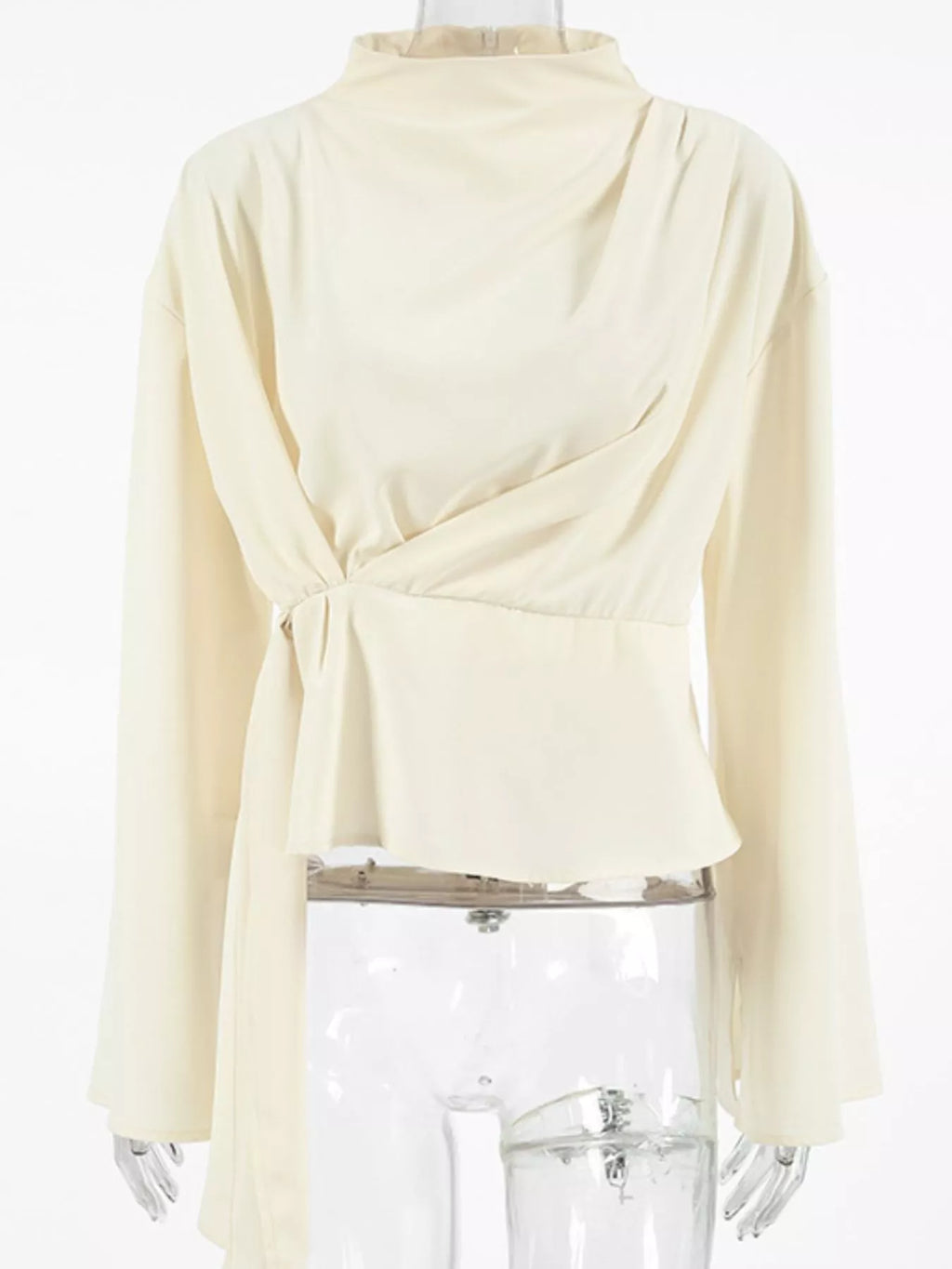 Ruched Mock Neck Long Sleeve Blosue