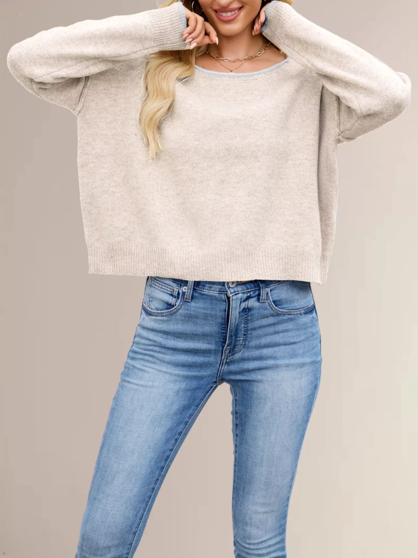 Round Neck Dropped Shoulder Sweater
