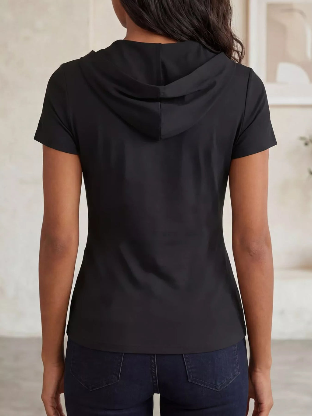 Hooded Wrap Front Slim Fit Top