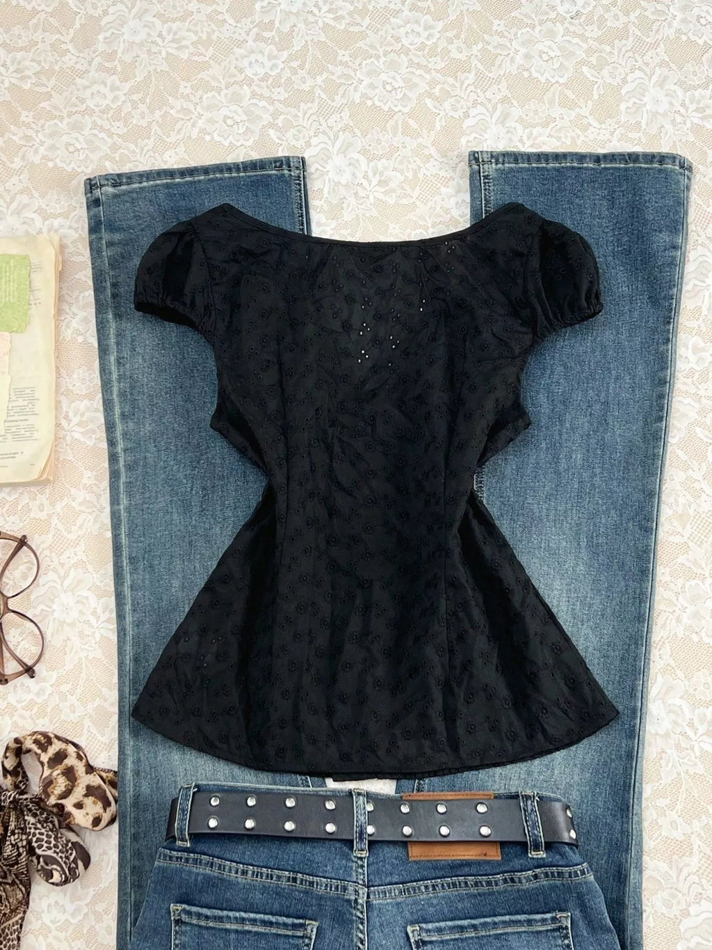 Lace V-Neck Cap Sleeve Blouse