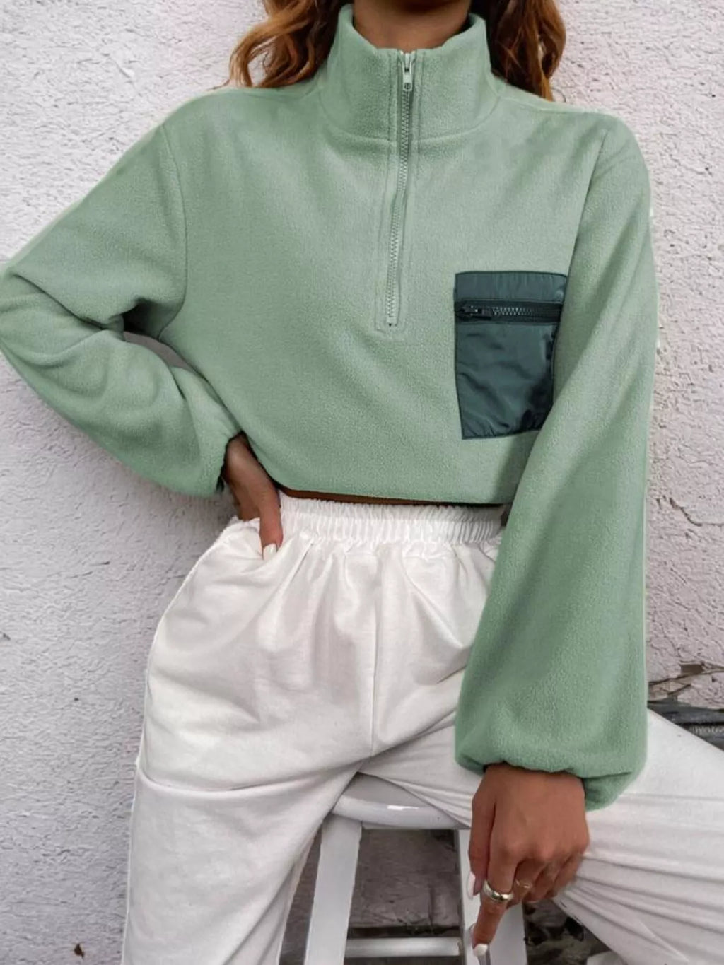 Half Zip Dropped Shoulder Sweatshirt
