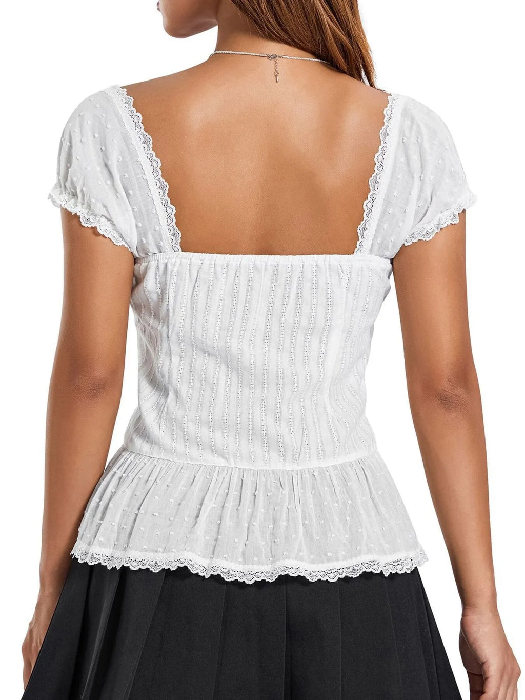 Ruffled Lace Trim Corset Blouse