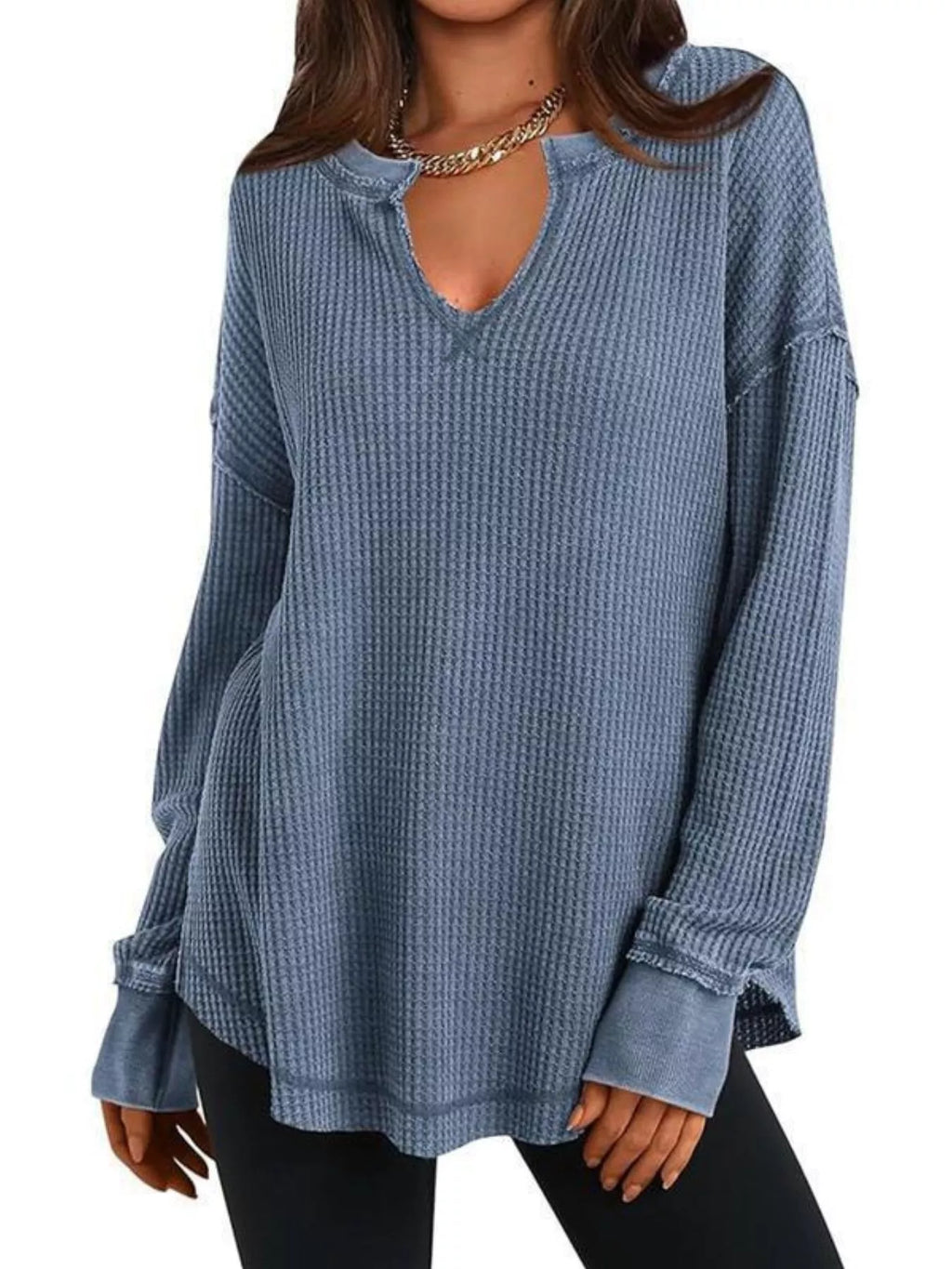 Waffle Knit Long Sleeve Sweatshirt