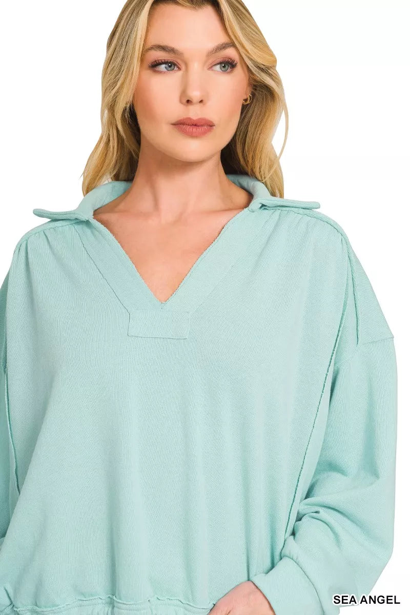Zenana French Terry Collared Exposed Seam Sweatshirt