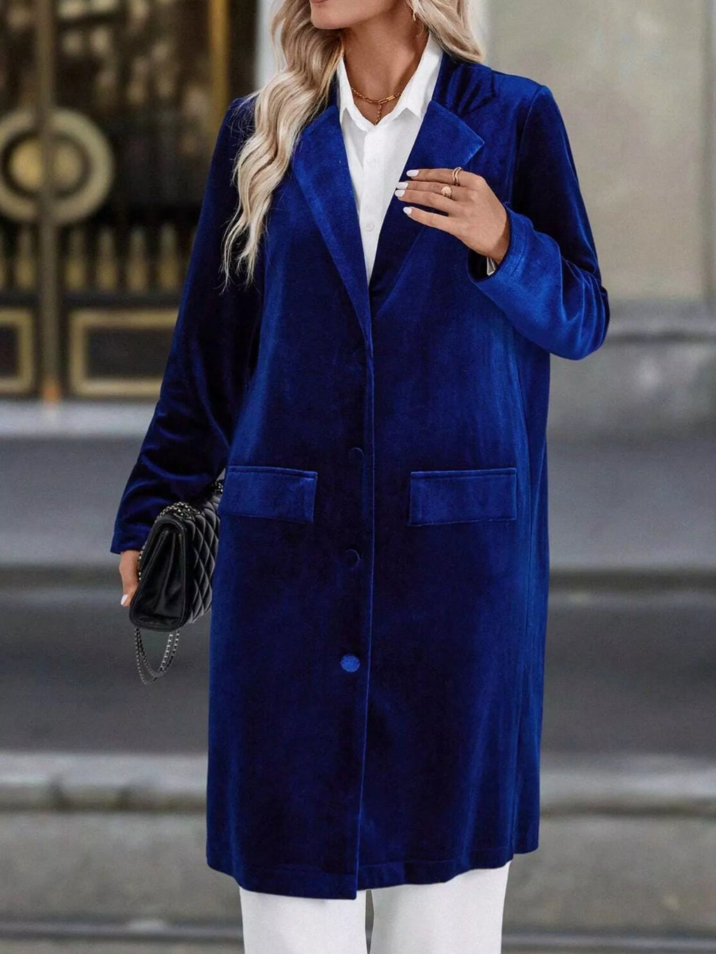 Lapel Collar Long Sleeve Longline Coat
