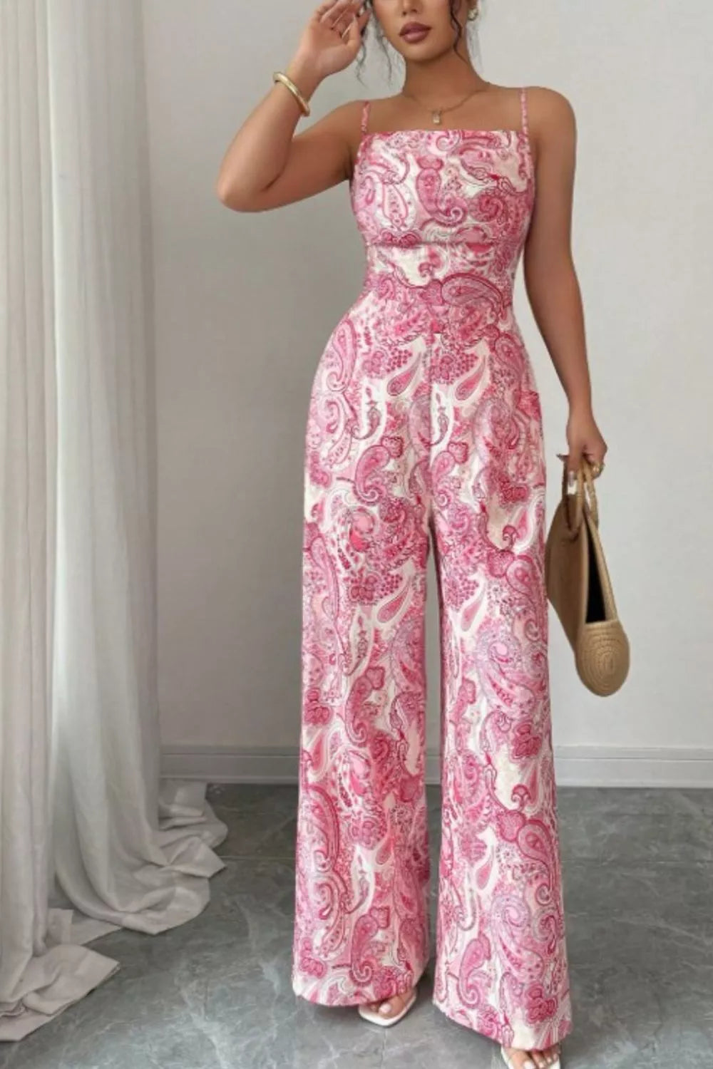 Paisley Print Wide Leg Jumpsuit