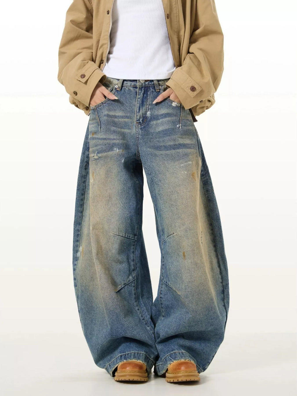 Men's Full Size Washed Wide Leg Jeans Plus Size
