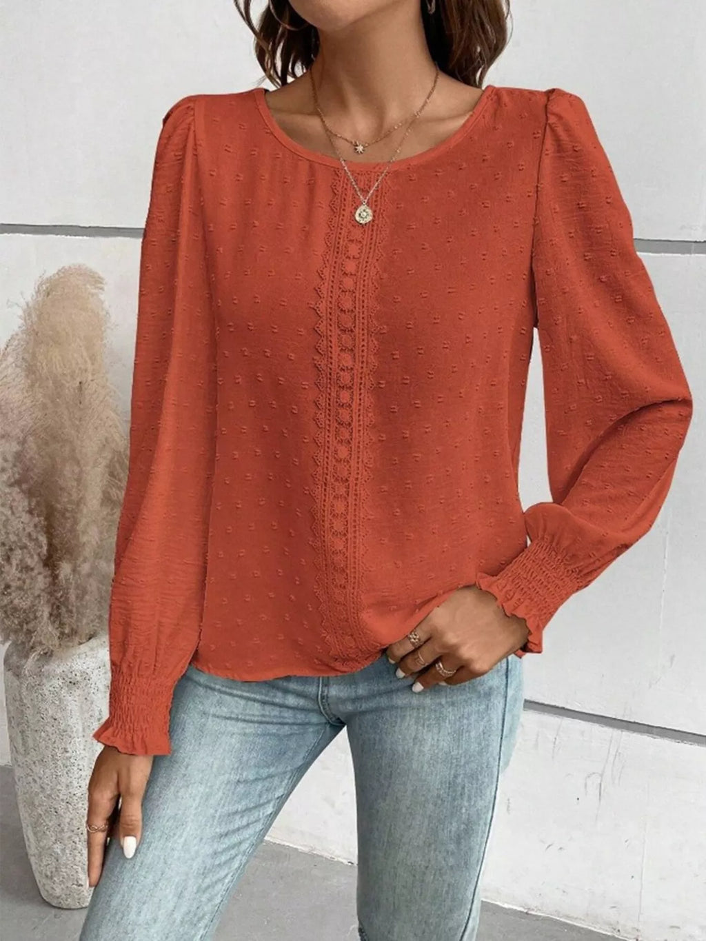 Swiss Dot Long Sleeve Blouse
