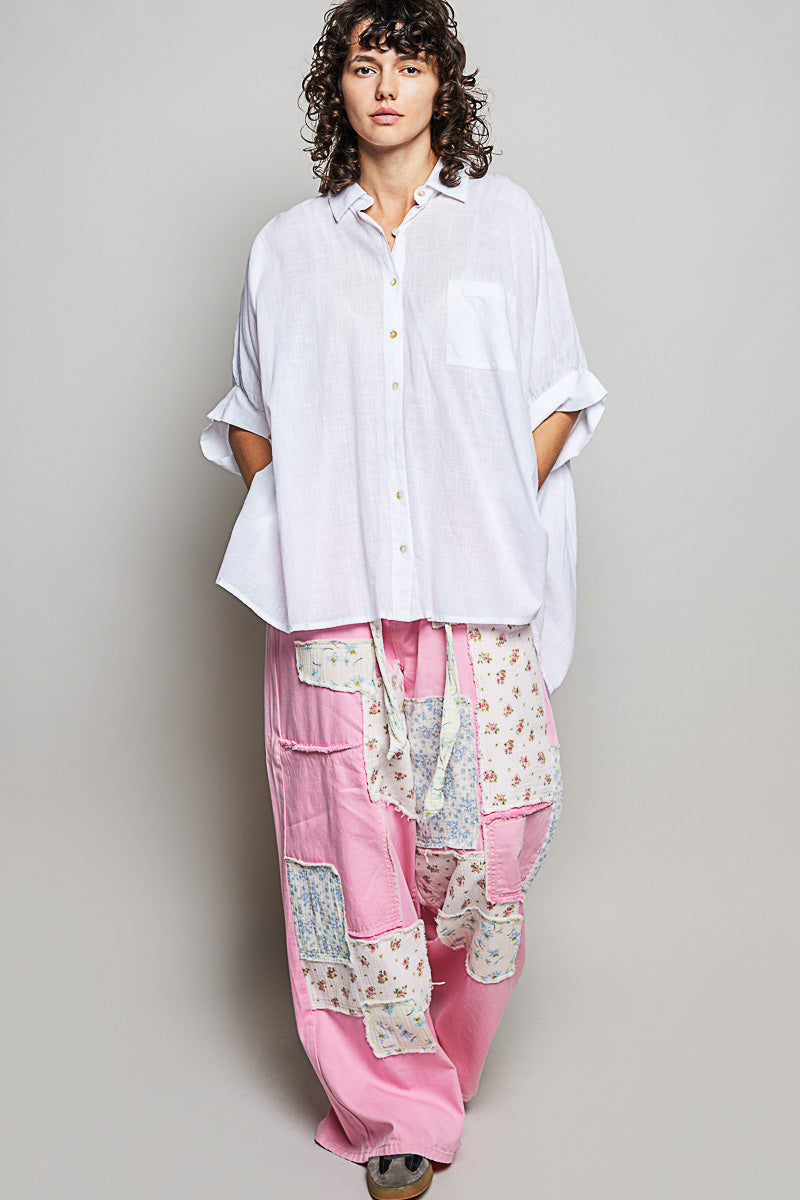 POL Button Down Half Dolman Sleeve Shirt