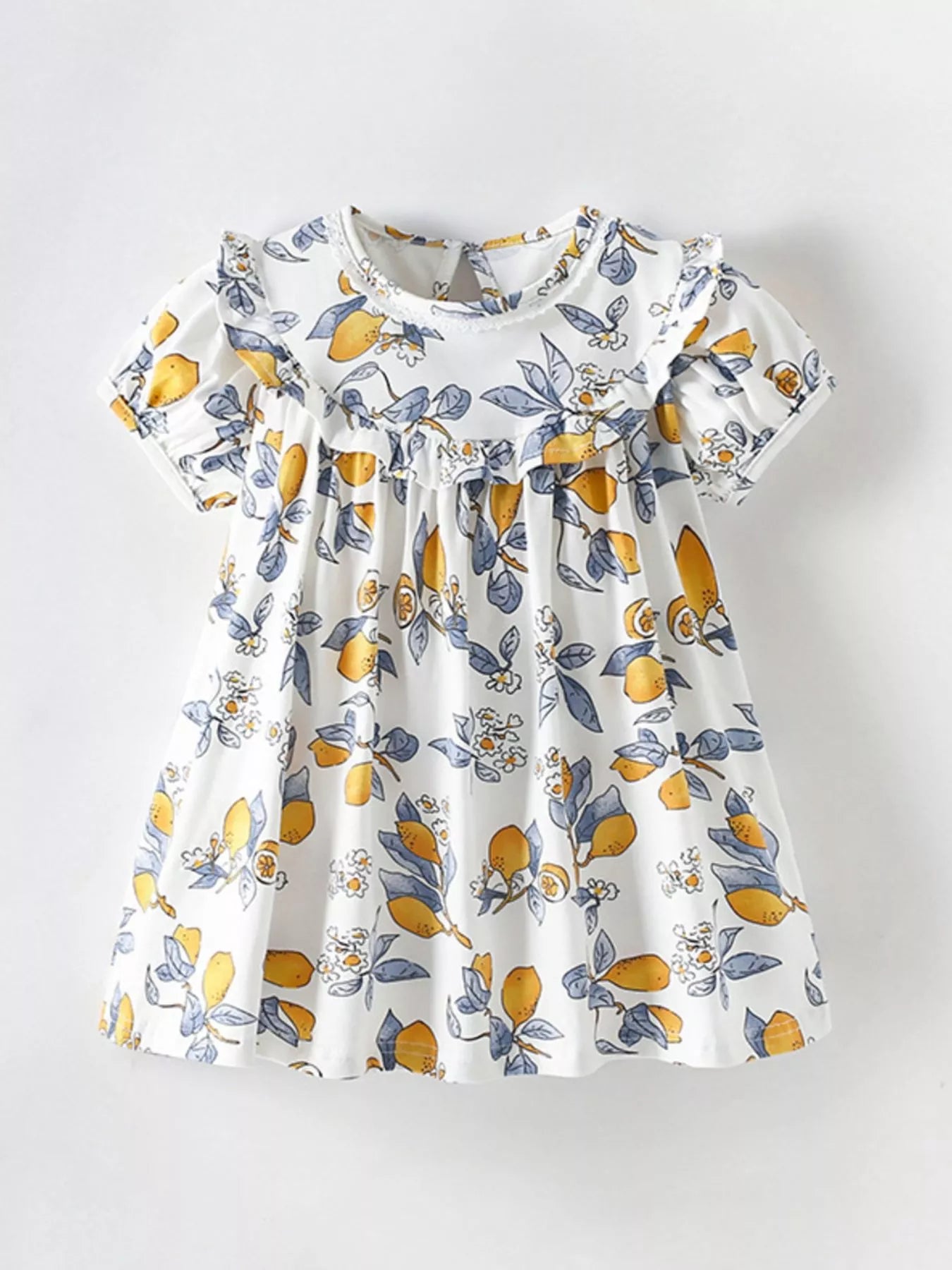 Children's Lemon Print Ruffle Trim Dress