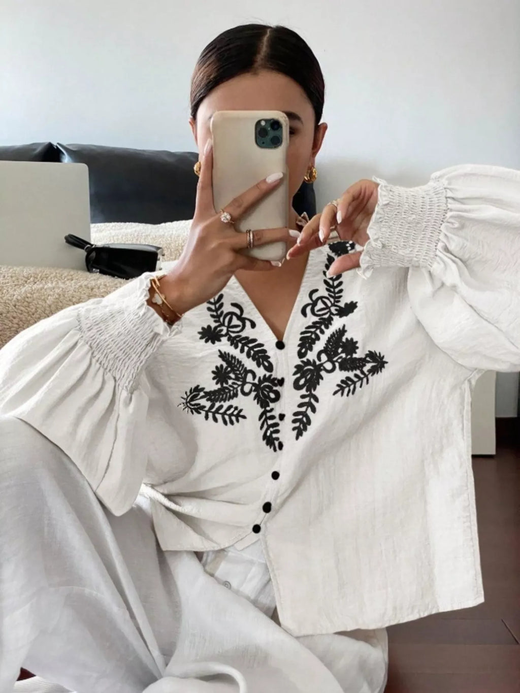 Embroidered Long Sleeve Blouse