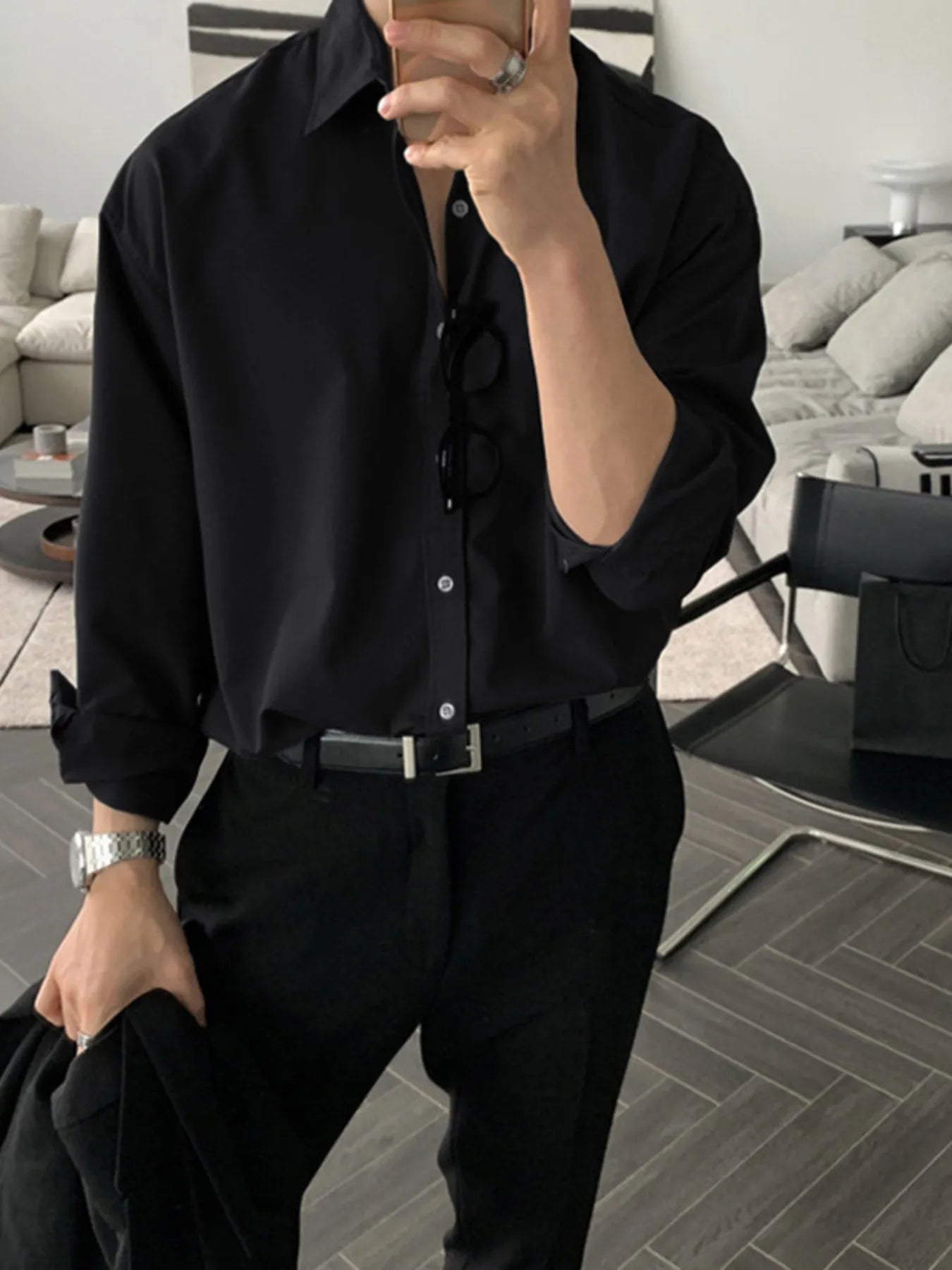 Men's Plus Size Button Up Long Sleeve Shirt