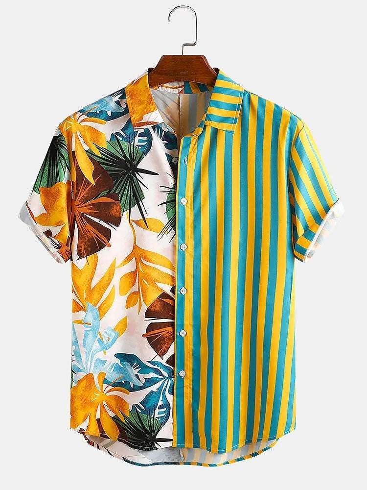 Men's Full Size Striped Printed Button Up Shirt Plus Size