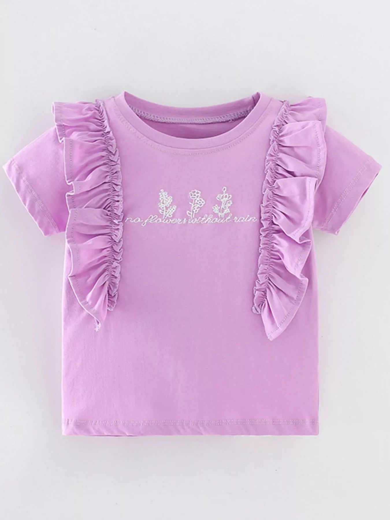 Children's Ruffled Embroidered Round Neck Tee