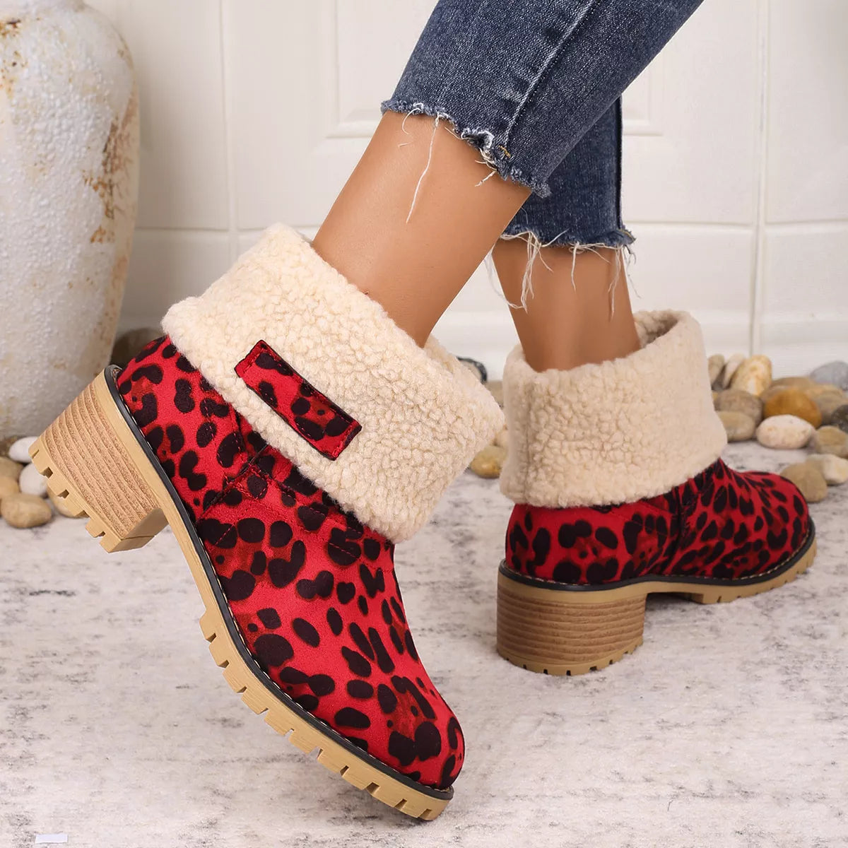 Leopard Print Plush Lined Boots