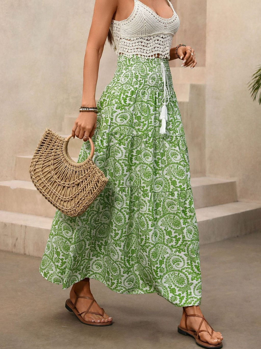 Smocked Printed Skirt