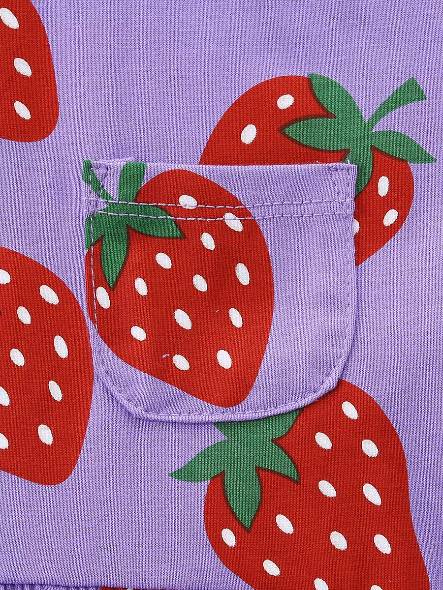 Children's Strawberry Print Short Sleeve Dress