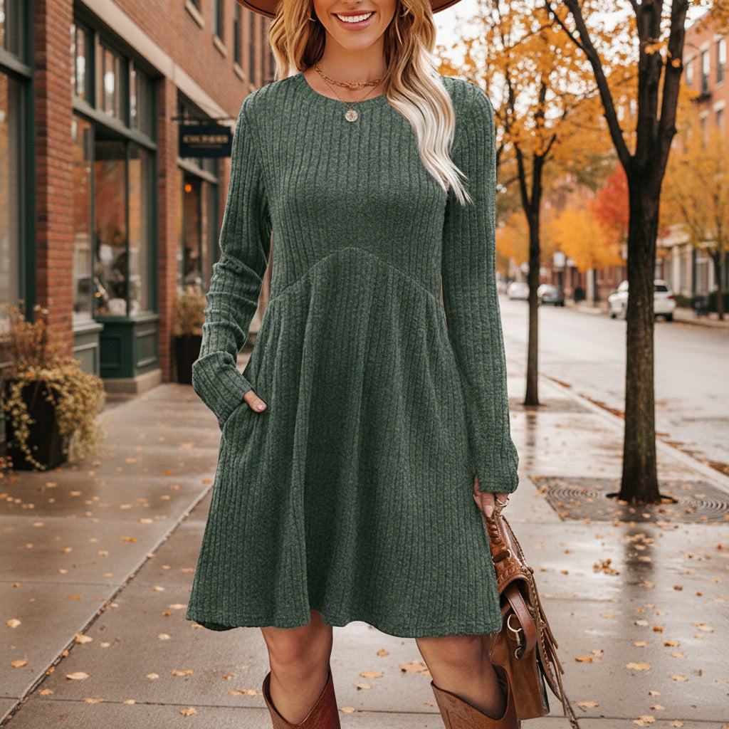 Women's Solid Color Long Sleeve Knit Dress