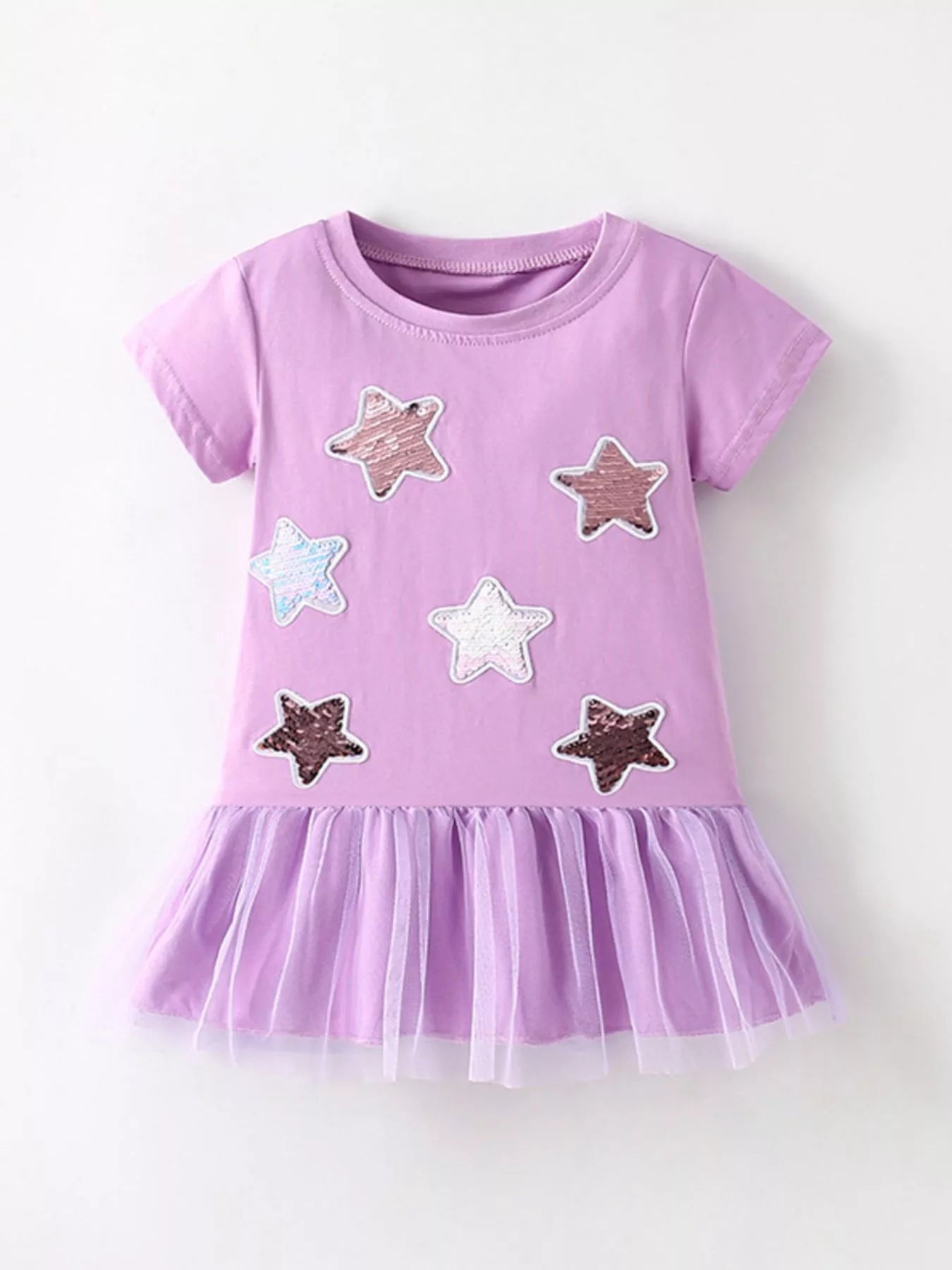 Children's Star Round Neck Tulle Hem Dress