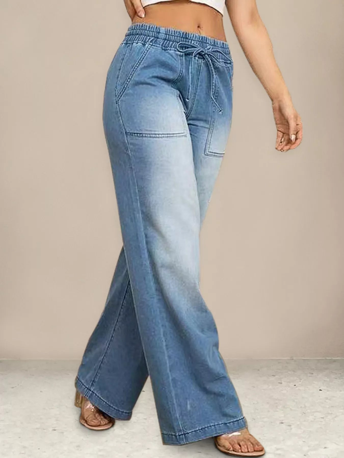Drawstring Waist Wide Leg Jeans