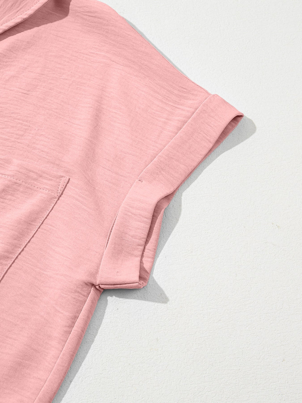 Solid Color Cuffed Short Sleeve Shirt