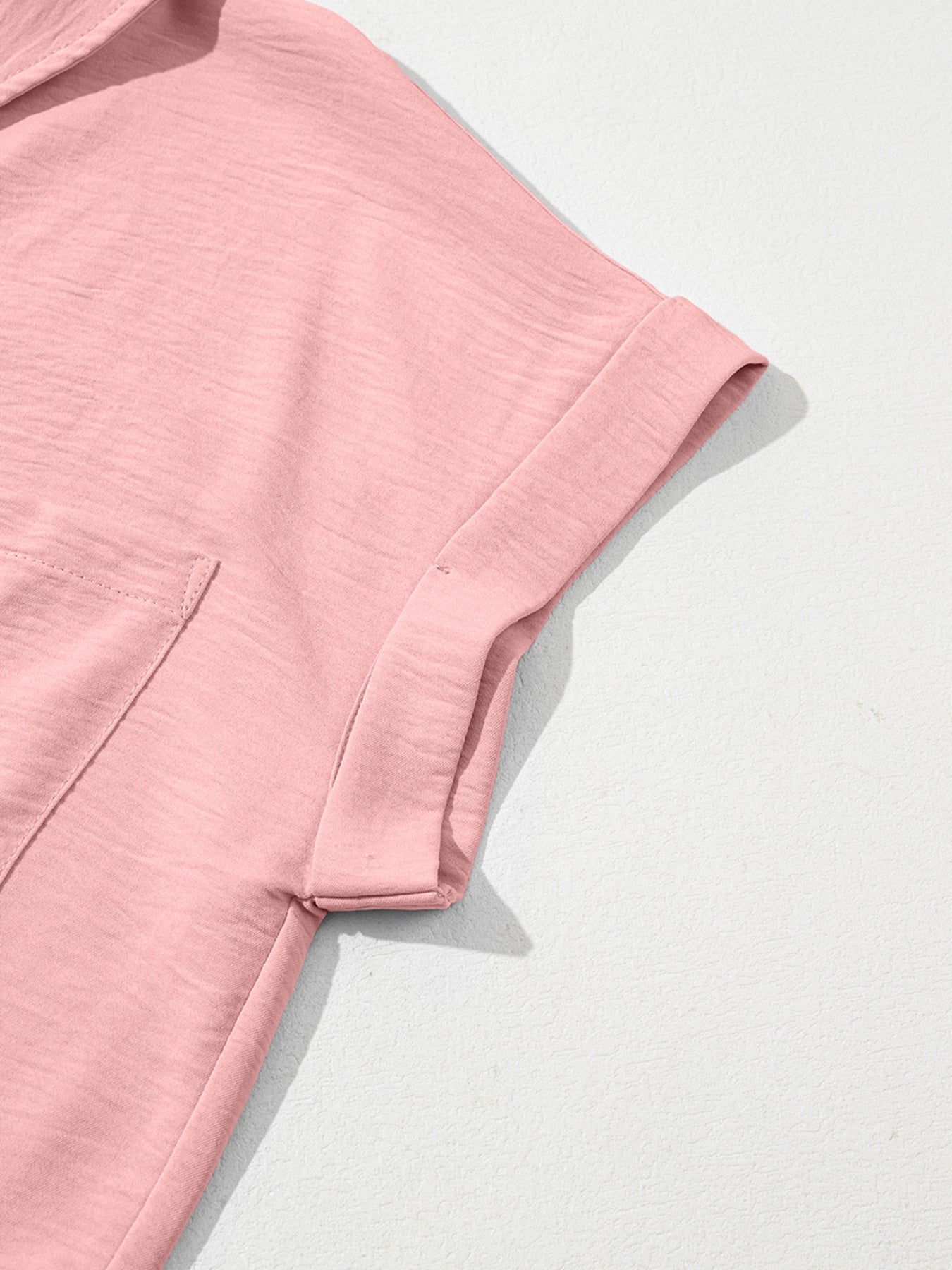 Solid Color Cuffed Short Sleeve Shirt