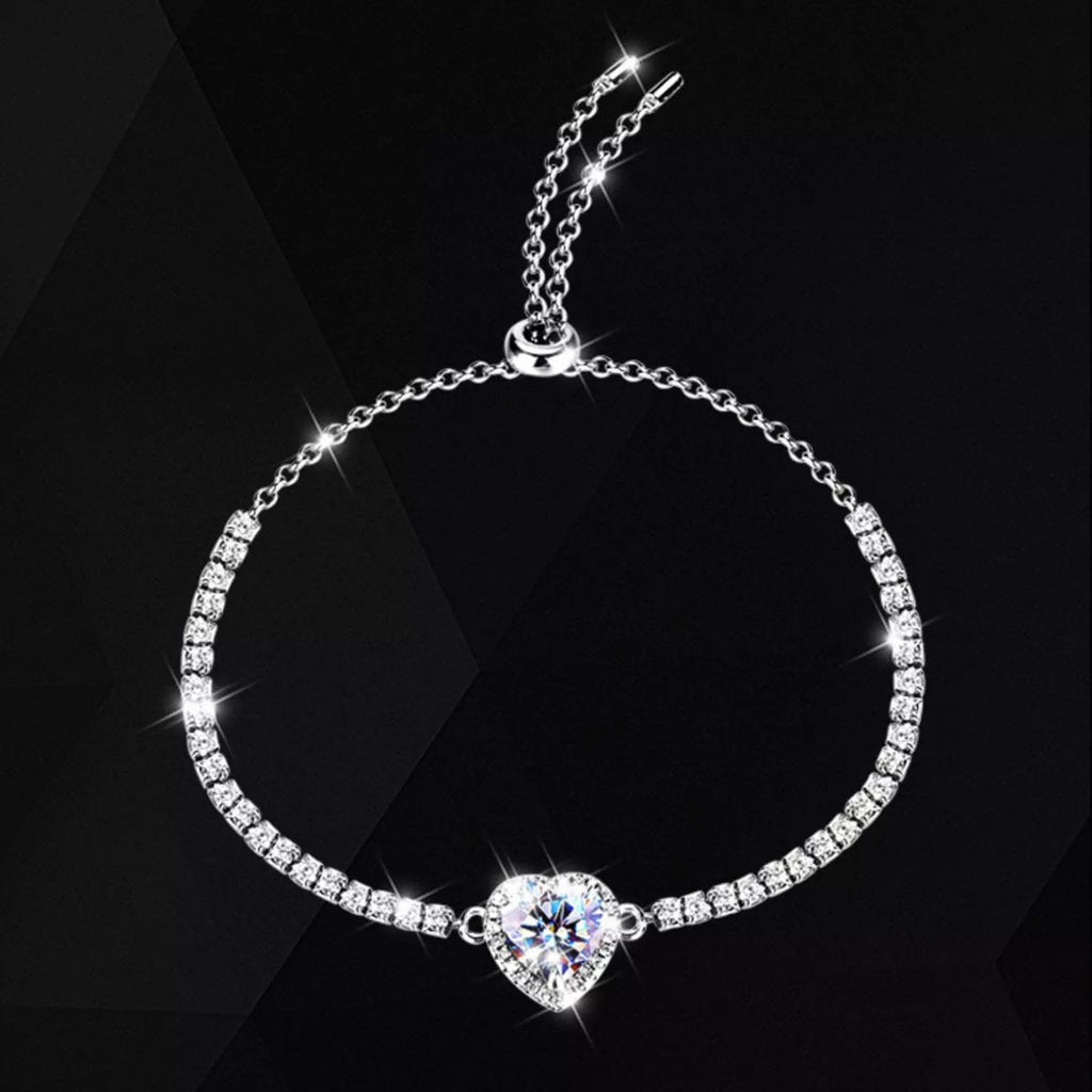 2 Carat 925 Sterling Silver Moissanite Chain Heart Bracelet