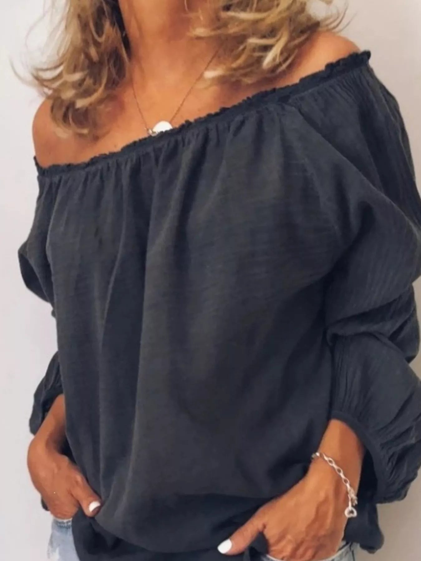 Off-Shoulder Frill Trim Blouse