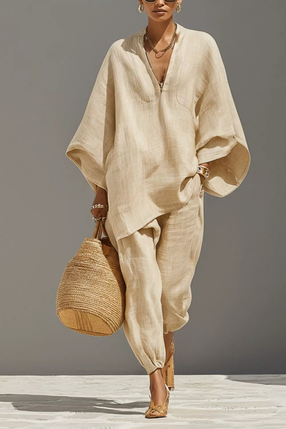 Relaxed Fit Top and Pants Two-Piece Set