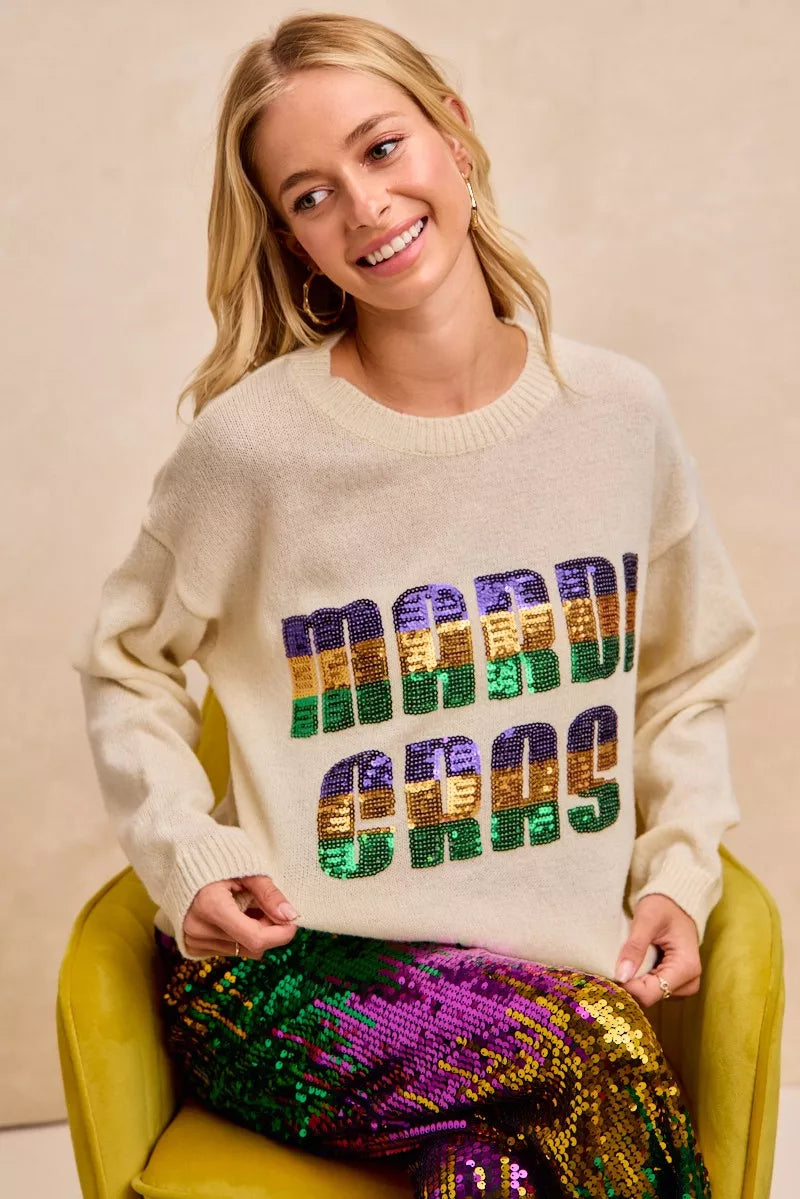 BiBi Mardi Gras Sequin Lattering Knit Top