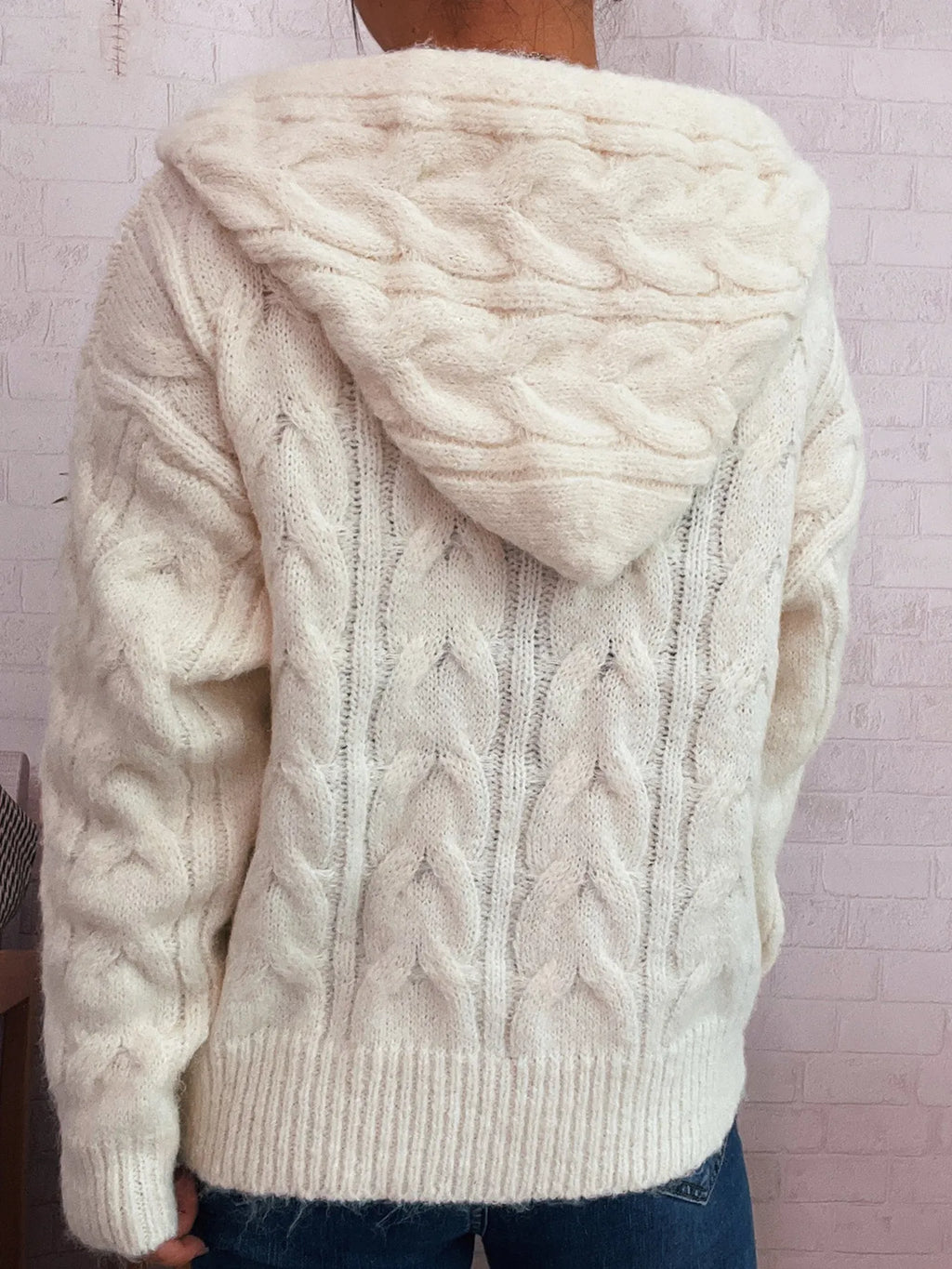 Cable Knit Hooded Zip-Up Cardigan