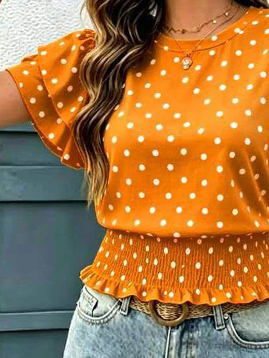 Polka Dot Ruffle Sleeve Blouse