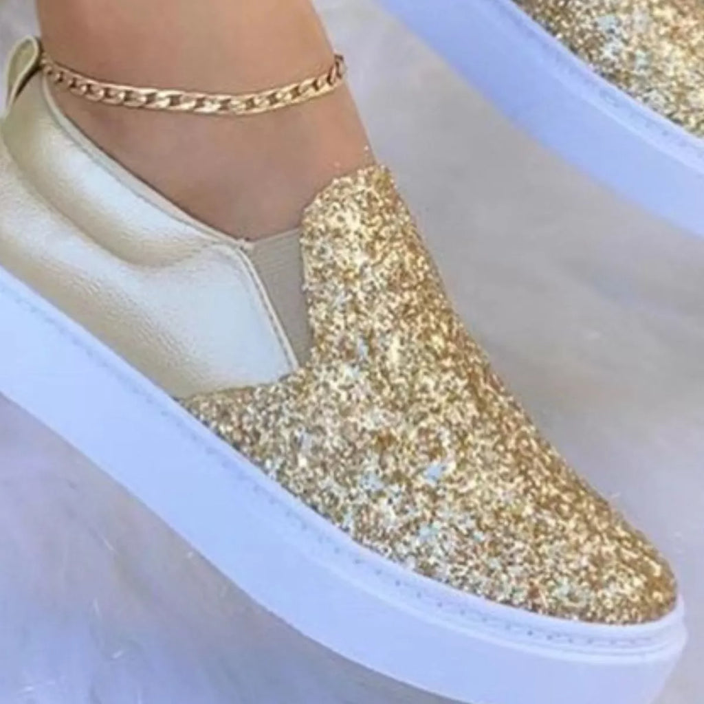 Sequin Round Toe Platform Slip-Ons