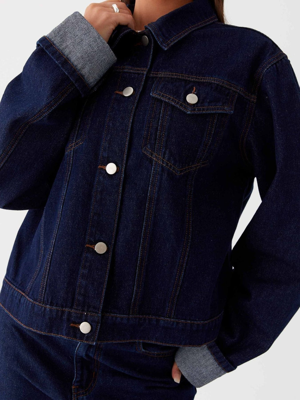 Button Down Cropped Oversized Denim Jacket