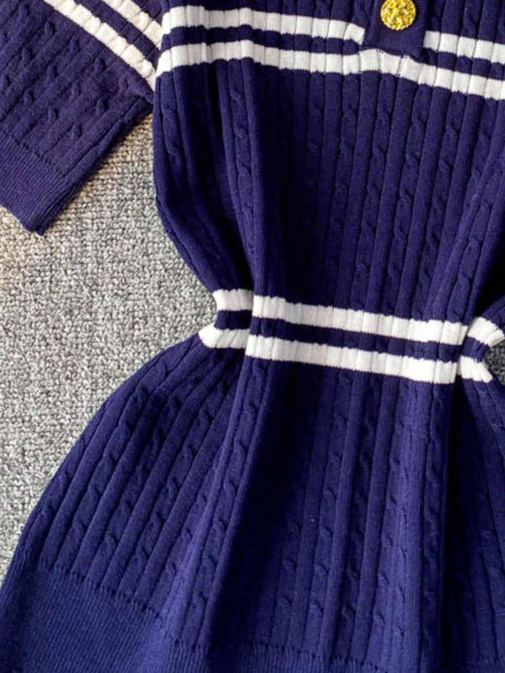 Striped Knit Polo Collar Top