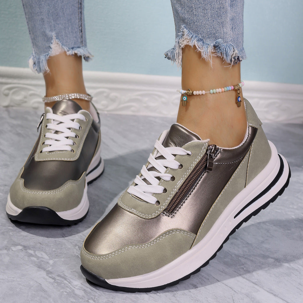 Zipper Detail Lace Up Sneakers