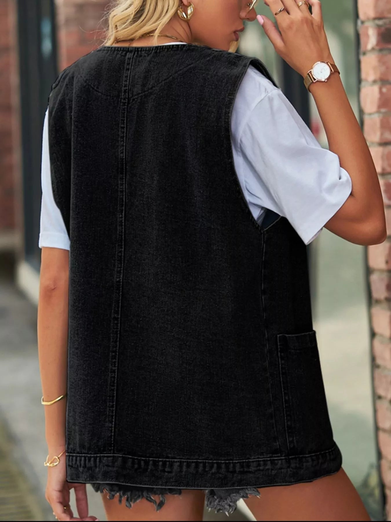 Sleeveless Button-Down Denim Jacket Vest