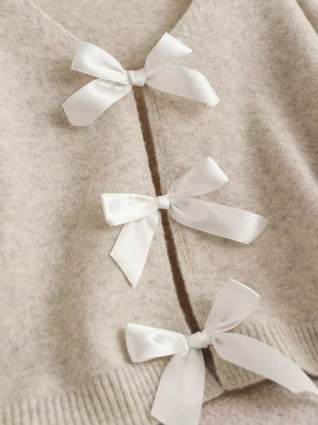 Bow-knot Front V-Neck Knit Cardigan