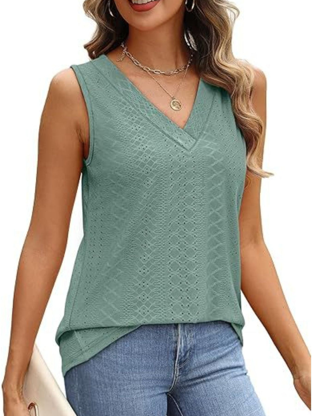 Eyelet V-Neck Tank