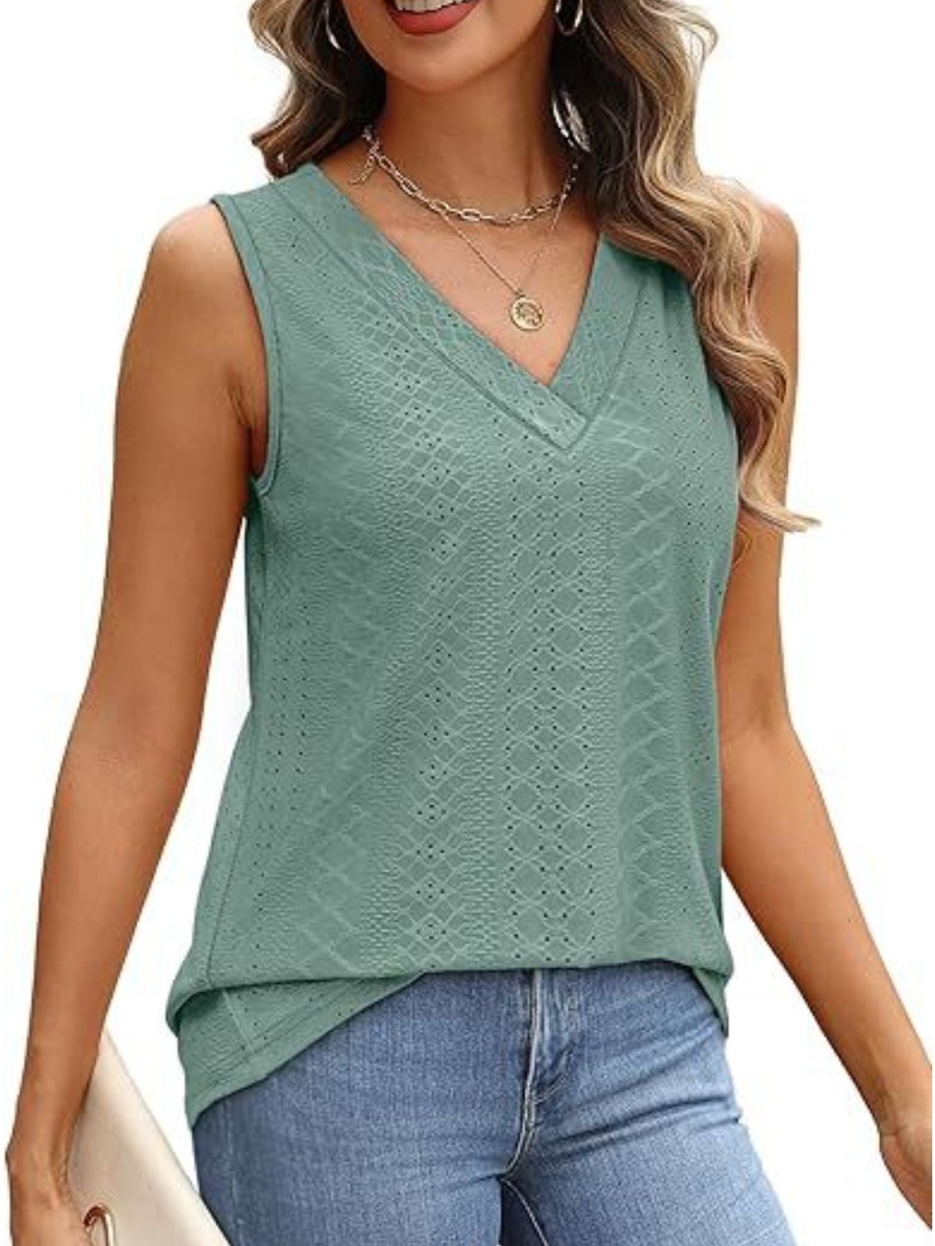 Eyelet V-Neck Tank
