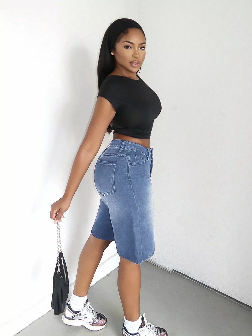 High Waisted Wide Leg Denim Shorts
